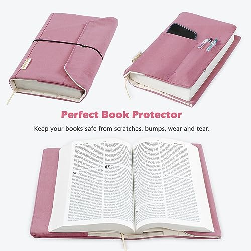 Aplufine Canvas Book Covers, Washable Protector for Paperback Novels, Adjustable Cover for Hardcover With Pockets for Pen, Soft Cover Books, Lovers Gifts - Image 2