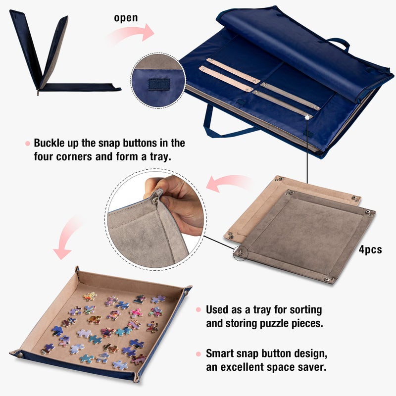 Lavievert 1000 Piece Jigsaw Puzzle Board with Padded Cover, Portable Case with 4 Sorting Trays & Detachable Board, Puzzle Caddy Storage Saver with Non-Slip Surface for Adults - Image 3