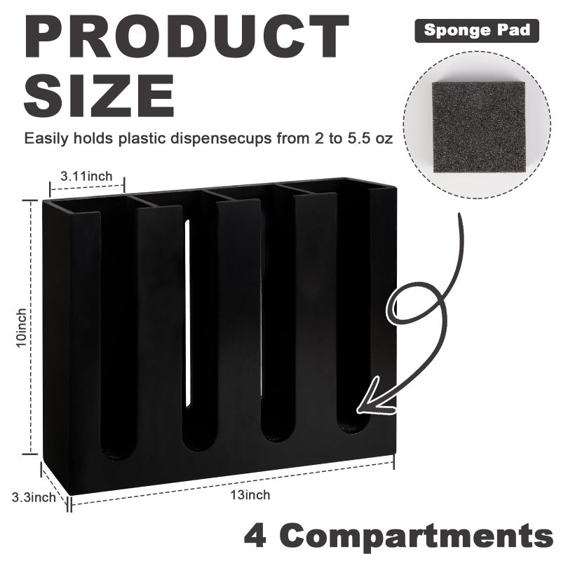 DLUGOPIS Wall Mount Portion Sauce Cup Lid Organizer Wood Sauce Cup Dispenser 4 Compartments Portion Cup and Lid Holder with Sponge Pad Cup Dispenser fits Cups Size 2 to 5.5 oz for Kitchen Counter Restaurant - Image 2