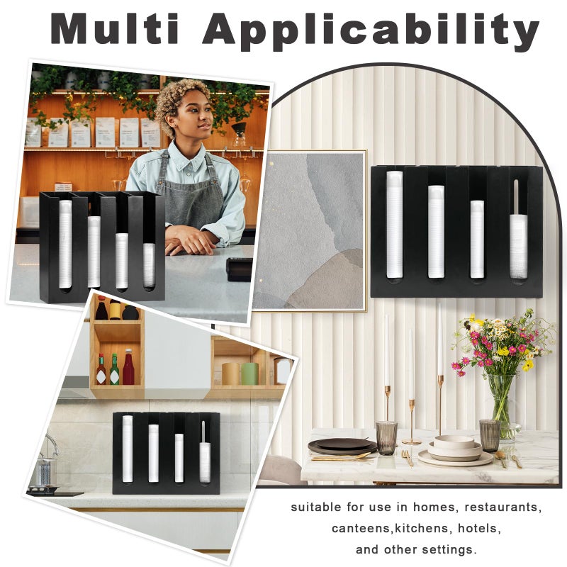 DLUGOPIS Wall Mount Portion Sauce Cup Lid Organizer Wood Sauce Cup Dispenser 4 Compartments Portion Cup and Lid Holder with Sponge Pad Cup Dispenser fits Cups Size 2 to 5.5 oz for Kitchen Counter Restaurant - Image 4