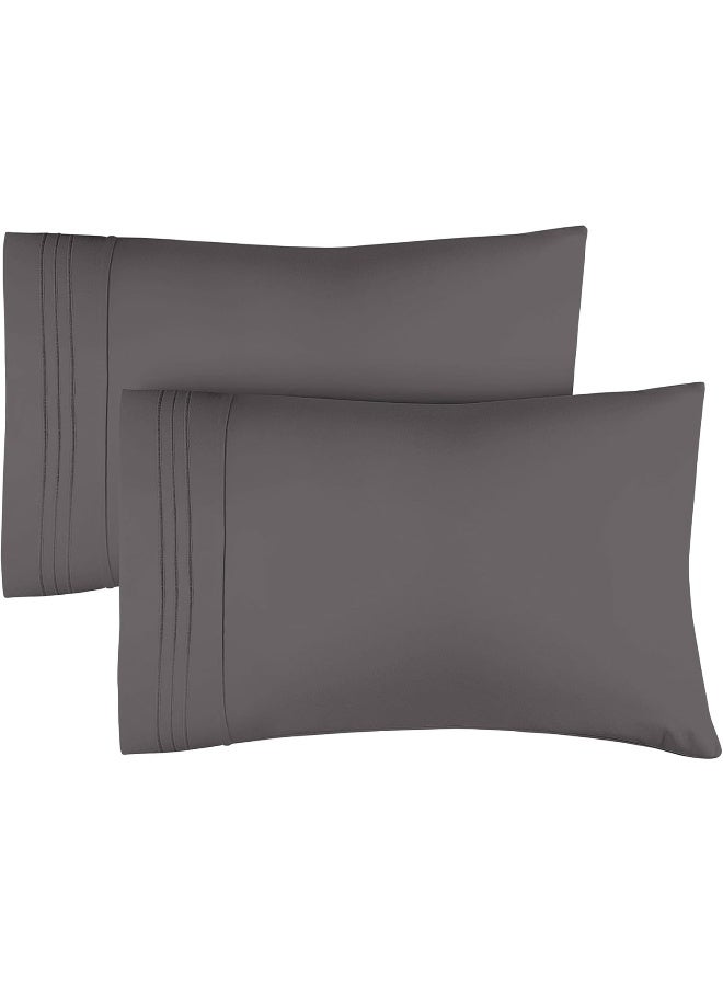 CGK Unlimited Queen Pillow Cases Set of 2 - Ultra Soft Hotel Quality Pillowcase Covers - Comfy Cozy Bedding for Women, Men, Kids & Teens - Machine Washable Pillow Protectors - 2 Pieces Set - Queen Size Dark Grey  - Image 1