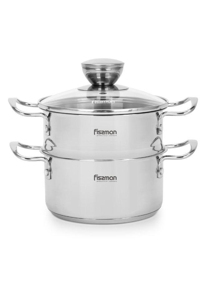 Fissman Cooking Pot 1.1L w/Steamer, Stainless Steel Stockpot with Glass Lid 14x7.0cm Mini Cook Series | 18/10 INOX304 Steel Mirror-Polished Kitchen Cookware | Induction Compatible | Dishwasher Safe  - Image 5
