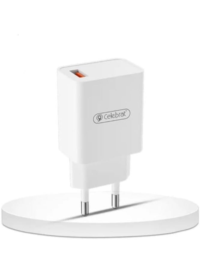 Celebrat Celebrat C-N4 EU Fast Safety Charger With USB To Lightning Charging Cable And Provide Short Circurit Protection Fits Various Smart Devices 5V - White  - Image 1