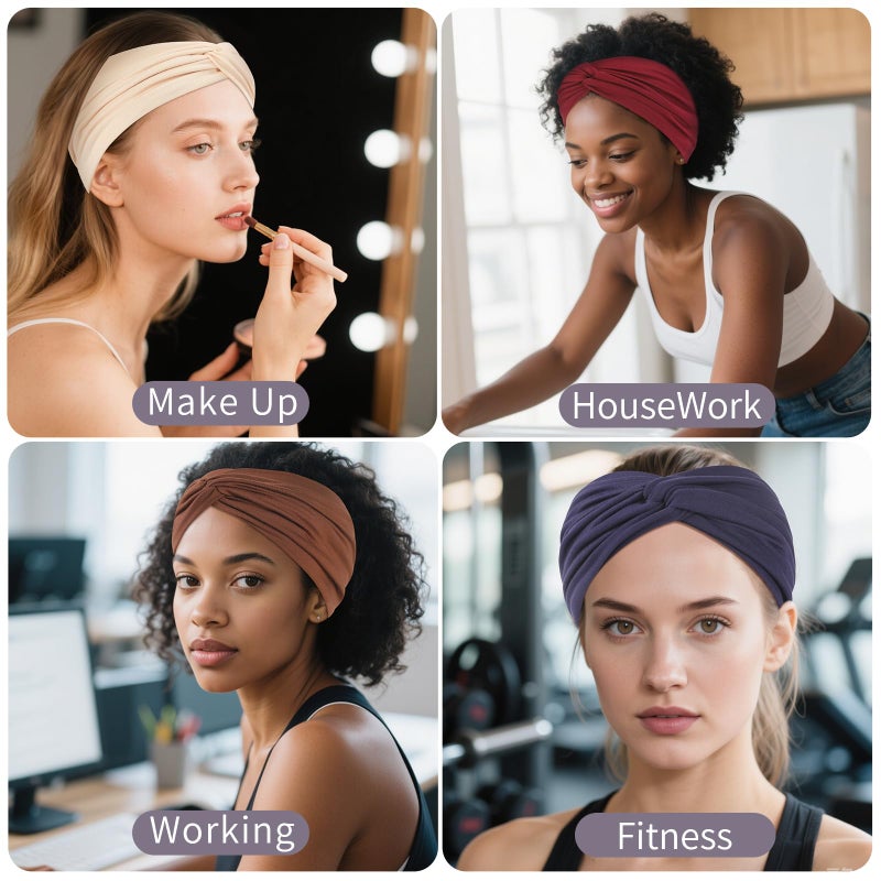 Panleding 8 Pcs Stretchy Headbands for Women, Absorbed Sport Headband Soft Twist Knotted Hairbands for Daily Life Yoga Workout(Widen) - Image 5