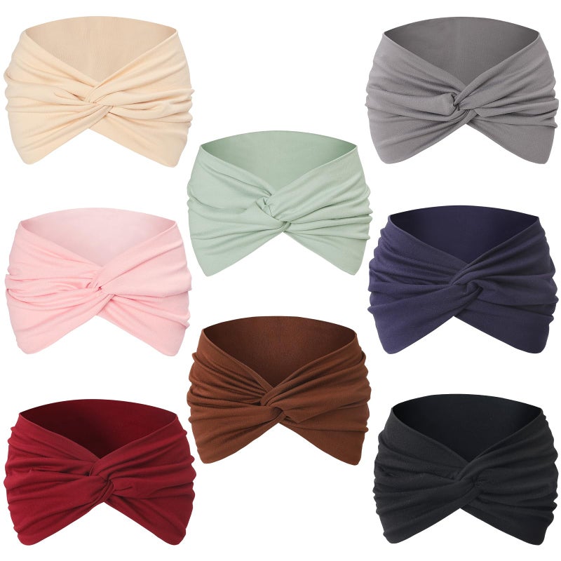 Panleding 8 Pcs Stretchy Headbands for Women, Absorbed Sport Headband Soft Twist Knotted Hairbands for Daily Life Yoga Workout(Widen) - Image 1
