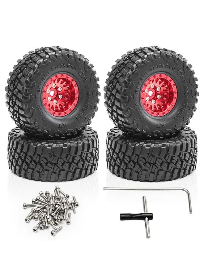 Red Aluminum Alloy Wheels And Tires For 1 18 TRX4M 1 24 SCX24 AX24 Climbing Vehicles - Image 2