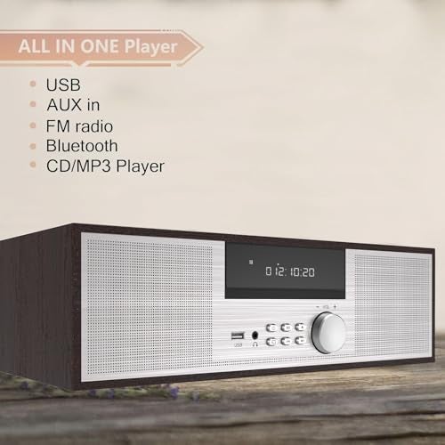 LONPOO Stereo Shelf System for Home, Vintage CD Player 40W RMS Micro Mini System with Remote Control, Bluetooth, FM Radio, USB MP3 Playback & Aux-in,Silver - Image 2