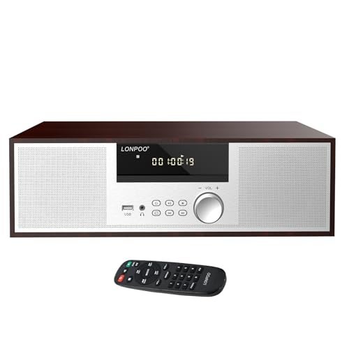 LONPOO Stereo Shelf System for Home, Vintage CD Player 40W RMS Micro Mini System with Remote Control, Bluetooth, FM Radio, USB MP3 Playback & Aux-in,Silver - Image 1