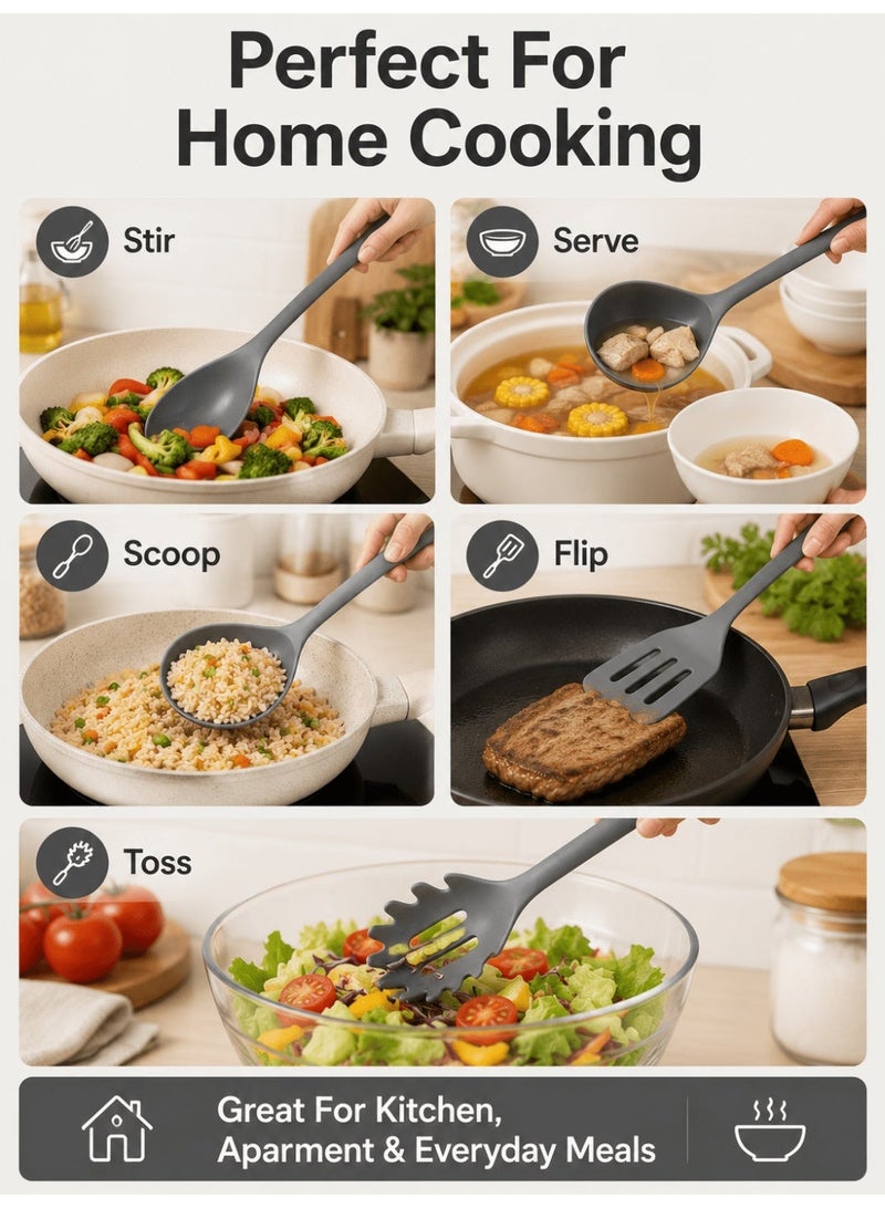 5-Piece Gray Kitchen Utensil Set, Heat-Resistant Cooking Tools, Food-Grade Plastic Kitchen Accessories with Ergonomic Handles - Image 2