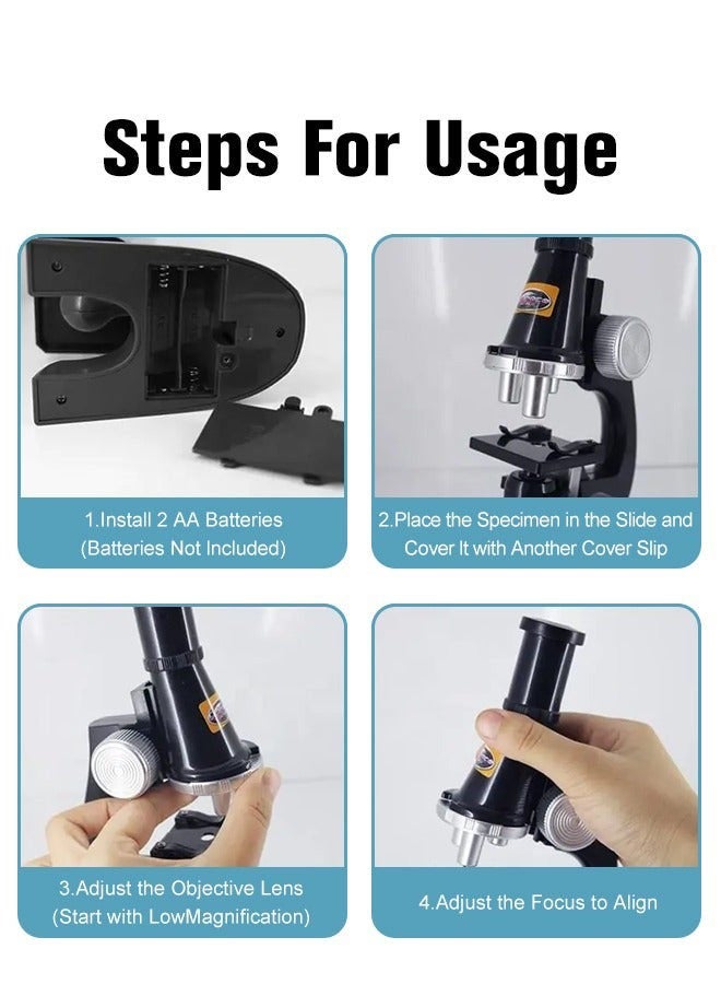 DURKU Beginner Metal Microscope Kit with Slides, Science Lab Experiment Set for Kids, Educational Toy - 450X Microscope, Complete Science Kit, Ages 8+, 10 Pieces - Image 4