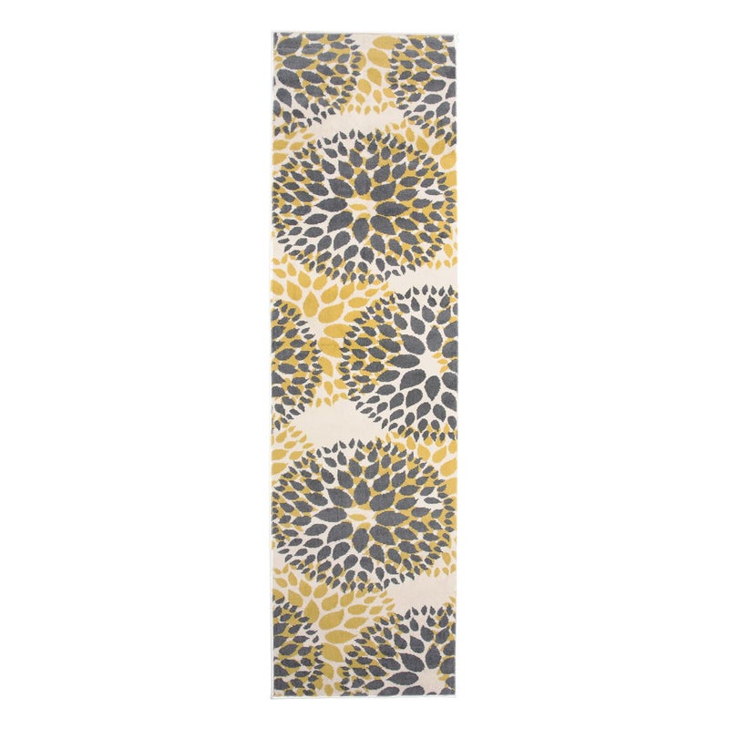Rugshop Modern Yellow Floral Circles Design Area Rug â€“ Elegant Non-Shedding, 2' x 7' for Living Room, Bedroom, Dining Room, Kitchen - Image 2