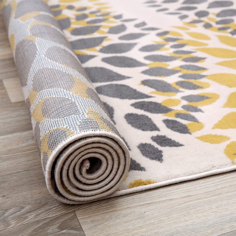Rugshop Modern Yellow Floral Circles Design Area Rug â€“ Elegant Non-Shedding, 2' x 7' for Living Room, Bedroom, Dining Room, Kitchen - Image 3