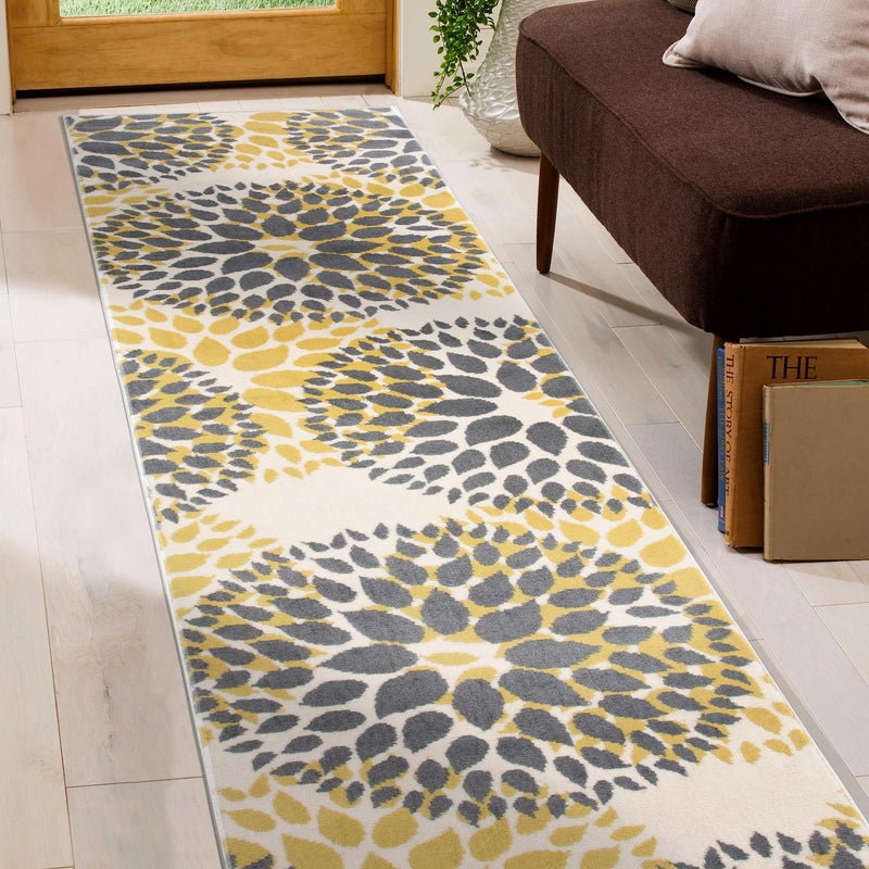 Rugshop Modern Yellow Floral Circles Design Area Rug â€“ Elegant Non-Shedding, 2' x 7' for Living Room, Bedroom, Dining Room, Kitchen - Image 5