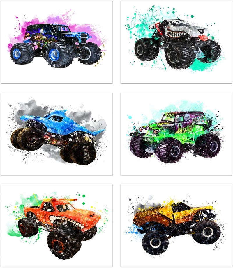 YOOOAHU Monster Jam Trucks Posters Wall Art Prints Car Posters for Boys Room 8x10 Set of 6 (Unframed) - Image 1