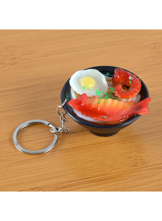 A Generation Of Hair Simulation Udon Noodle Food Play Pendant Creative Simulation Food Bowl Japanese Ramen Model Pendant-Color:Yellow Squid Face-Key Ring-Dimensions:5cm*2cm*2.5cm  - Image 1