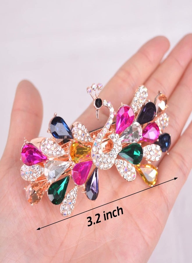 Sankuwen Peacock Rhinestone Hairpin Luxury Crystal Hair Barrette Clip(Colorful) - Image 2