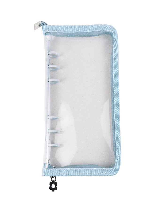 Mogoostry A6 Binder Cover Refillable 6 Ring Notebook Binder Clear Soft PVC Zipper Binders Folder for 6 Hole Filler Paper Personal File Organizer Planner(Blue Zipper Closure) - Image 1