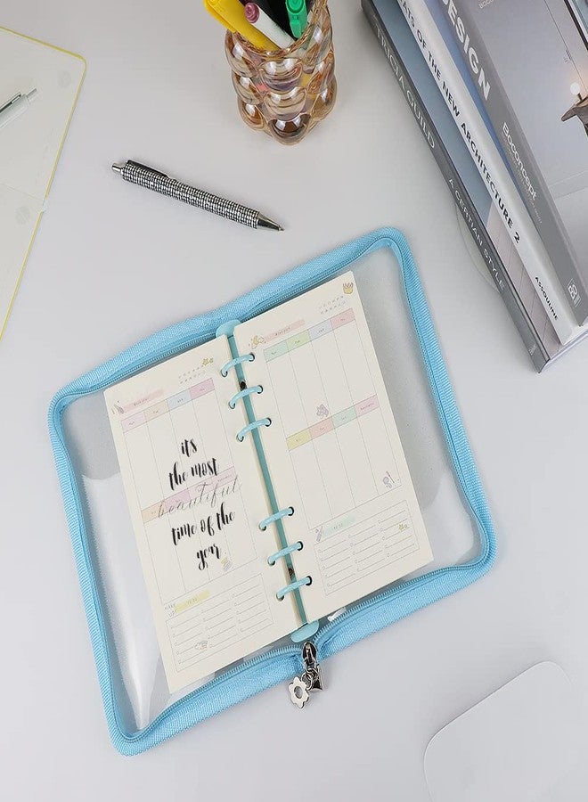 Mogoostry A6 Binder Cover Refillable 6 Ring Notebook Binder Clear Soft PVC Zipper Binders Folder for 6 Hole Filler Paper Personal File Organizer Planner(Blue Zipper Closure) - Image 4