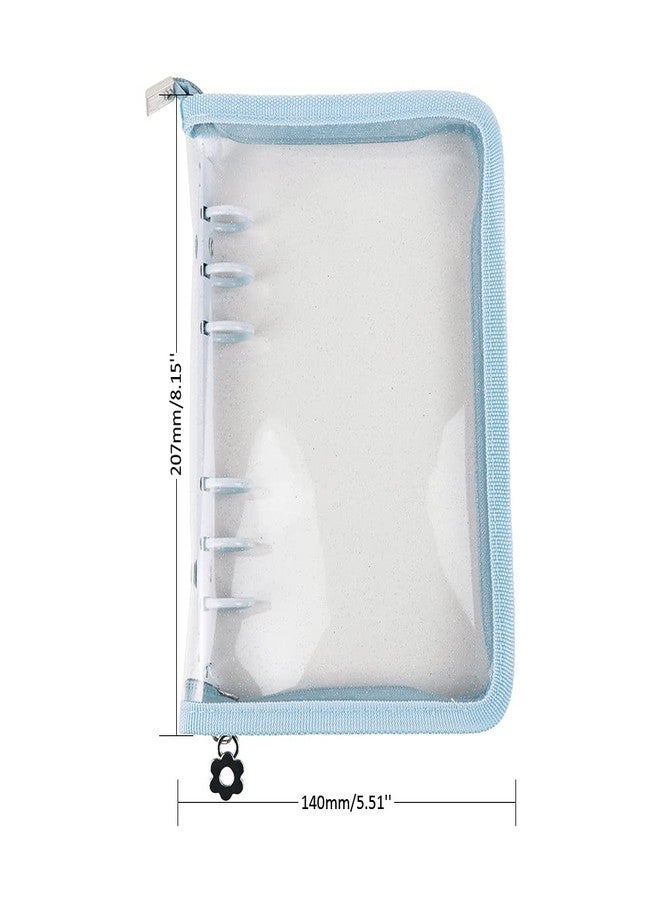 Mogoostry A6 Binder Cover Refillable 6 Ring Notebook Binder Clear Soft PVC Zipper Binders Folder for 6 Hole Filler Paper Personal File Organizer Planner(Blue Zipper Closure) - Image 2