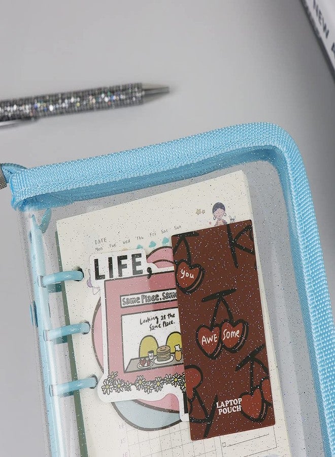 Mogoostry A6 Binder Cover Refillable 6 Ring Notebook Binder Clear Soft PVC Zipper Binders Folder for 6 Hole Filler Paper Personal File Organizer Planner(Blue Zipper Closure) - Image 3