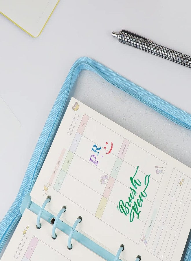 Mogoostry A6 Binder Cover Refillable 6 Ring Notebook Binder Clear Soft PVC Zipper Binders Folder for 6 Hole Filler Paper Personal File Organizer Planner(Blue Zipper Closure) - Image 5