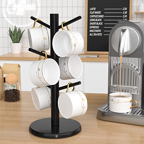 Wisuce Black Coffee Mug Tree Bamboo Mug Holder Coffee Cup Stand Mug Holders for Countertop Coffee Mug Rack Organizer Stand (Black Basic) - Image 1