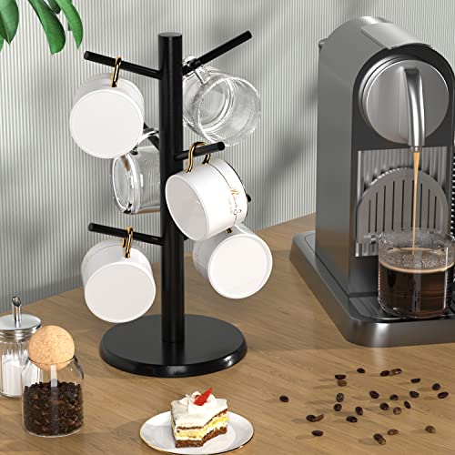 Wisuce Black Coffee Mug Tree Bamboo Mug Holder Coffee Cup Stand Mug Holders for Countertop Coffee Mug Rack Organizer Stand (Black Basic) - Image 2