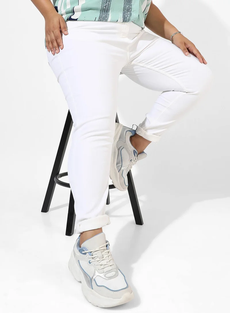 انستافاب بلس بنطال جينز نسائي من قماش الدنيم متوسط الارتفاع بقصة ضيقة