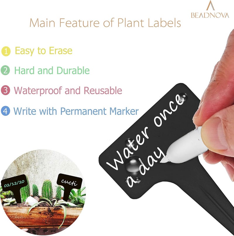 BEADNOVA Plant Labels 70pcs Plant Tags T Type Markers Plastic Garden Signs Identification Stakes Garden Markers for Outdoor Black - Image 4