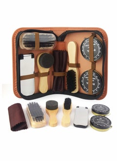 Excefore Shoe Polish Kit 7pcs Brush Polish Set with PU Leather Carring Case Soft Brush Shoe Cloth Sponge Brush Long Handle Brush Colorless Shoe Polish and Round Sponge Brush For Home Travling  - Image 1