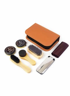 Excefore Shoe Polish Kit 7pcs Brush Polish Set with PU Leather Carring Case Soft Brush Shoe Cloth Sponge Brush Long Handle Brush Colorless Shoe Polish and Round Sponge Brush For Home Travling  - Image 2