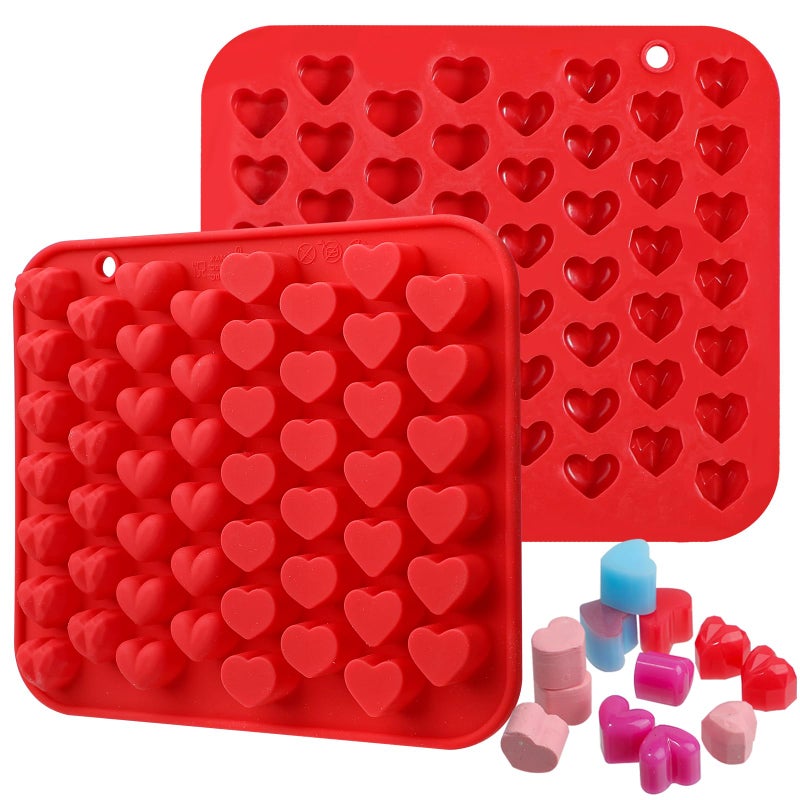 Webake Mini Heart Molds 52-Cavity Silicone Heart Shaped Molds for Chocolate, Gummy, Candy, Wax Melt, Ice Cube, Cupcake Decorations, Pack of 2 - Image 1