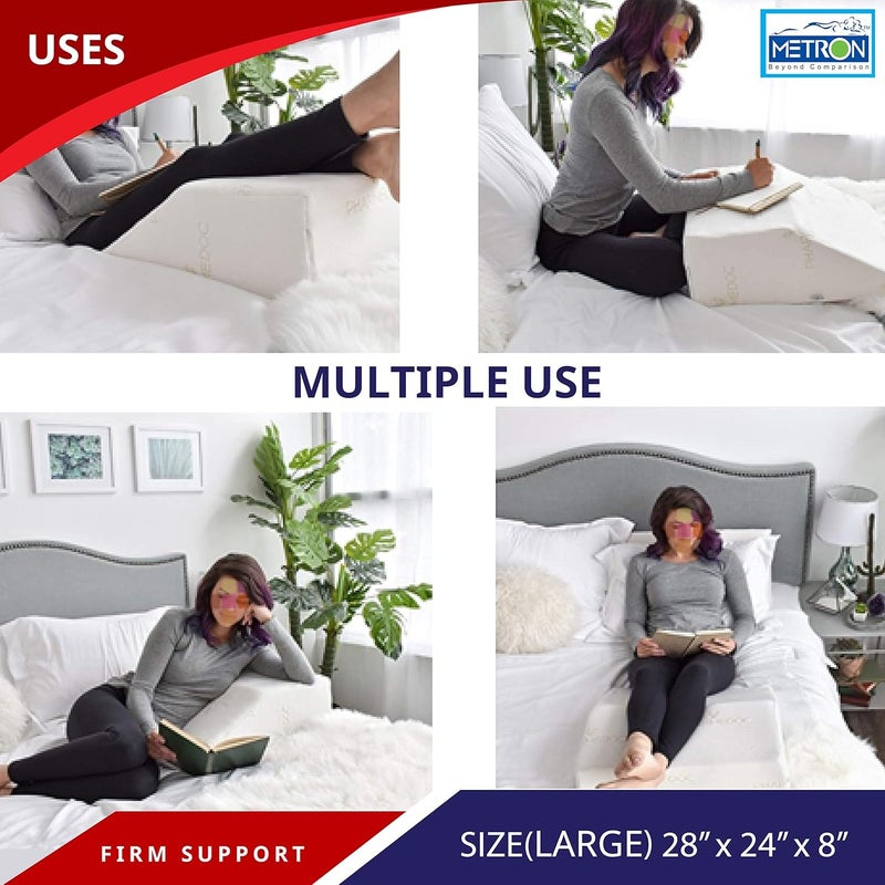 METRON Large Size Orthopedic Bed Wedge Elevated Leg Pillow Foam Wedge for Leg Elevation Reduces Back Pain Improves Blood Circulation Firm Supportive Zipper Washable Cover - Image 3