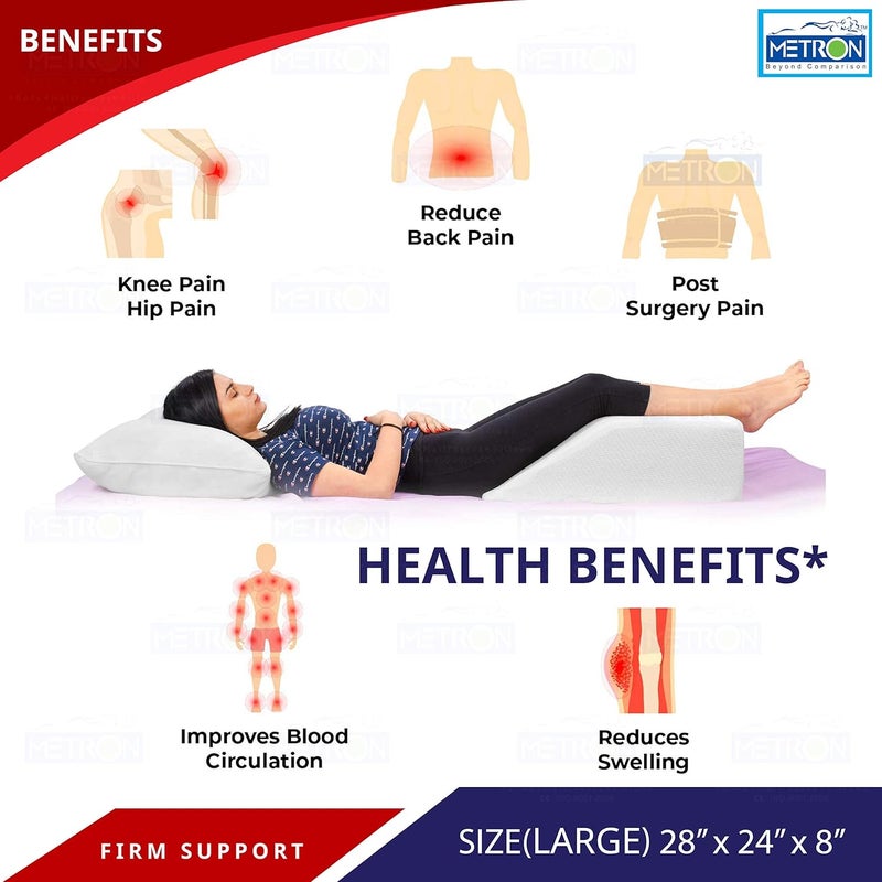 METRON Large Size Orthopedic Bed Wedge Elevated Leg Pillow Foam Wedge for Leg Elevation Reduces Back Pain Improves Blood Circulation Firm Supportive Zipper Washable Cover - Image 2