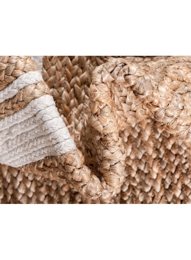 Jute Wool And Cotton Beige Round Carpet Ultra Soft Area Carpets For Bed Room Living Room And Dining Room Anti-Slip Floor Carpets Easy To Clean Made In Turkey