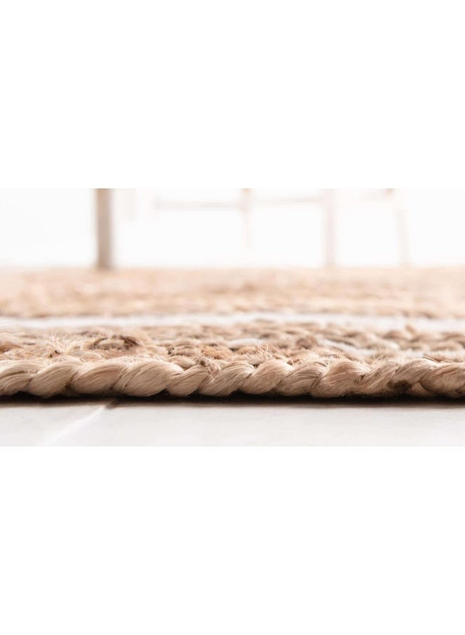 Jute Wool And Cotton Beige Round Carpet Ultra Soft Area Carpets For Bed Room Living Room And Dining Room Anti-Slip Floor Carpets Easy To Clean Made In Turkey