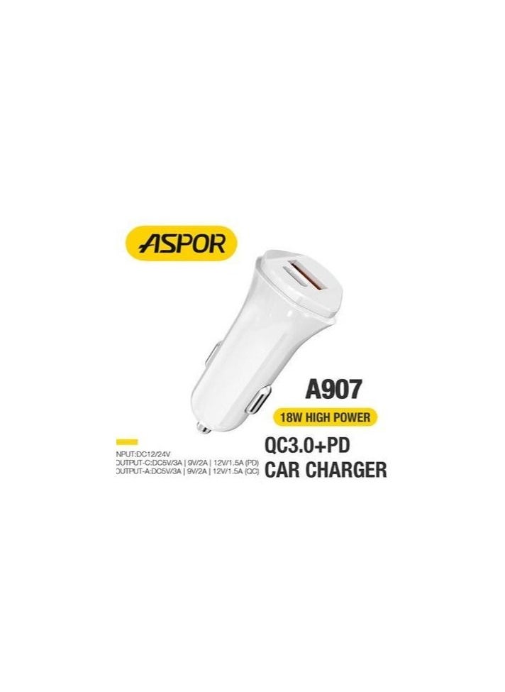 أسبور ASPOR A907 PD + QC 20W شاحن سيارة للهاتف المحمول  - Image 1