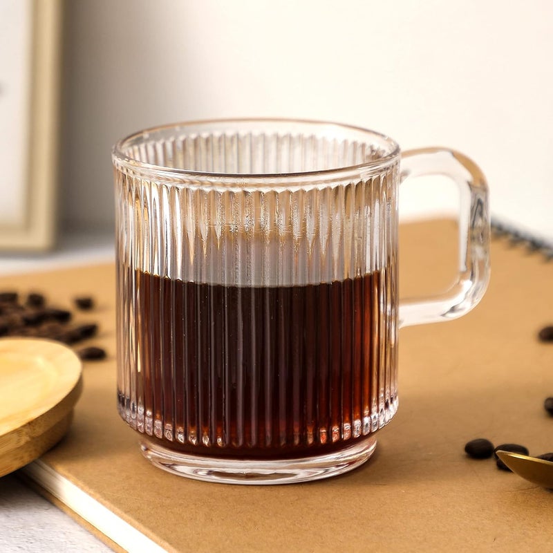 Lysenn Clear Glass Coffee Mug with Lid - Premium Classical Vertical Stripes Glass Tea Cup - for |Latte|Tea|Chocolate|Juice|Water| - Unleaded - Bamboo Lid - 12.5 Ounces - Image 2