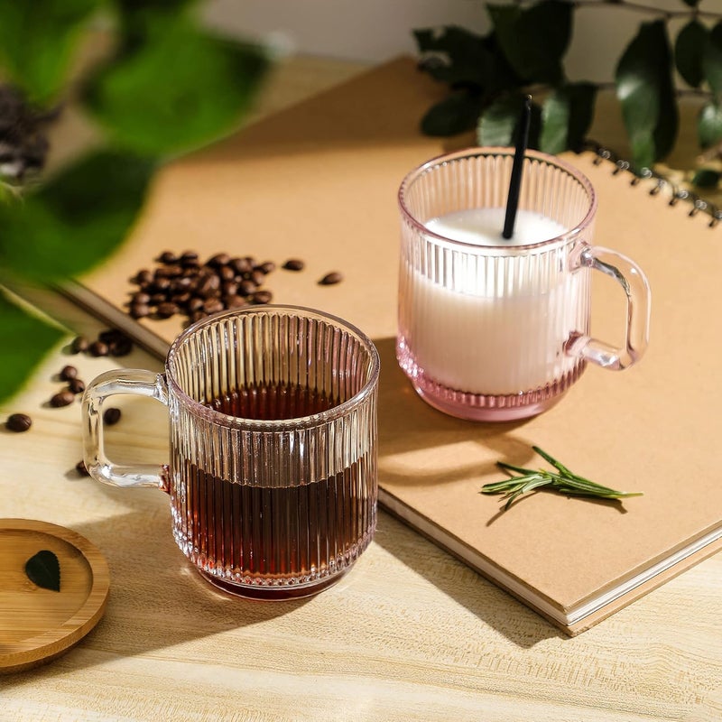 Lysenn Clear Glass Coffee Mug with Lid - Premium Classical Vertical Stripes Glass Tea Cup - for |Latte|Tea|Chocolate|Juice|Water| - Unleaded - Bamboo Lid - 12.5 Ounces - Image 5