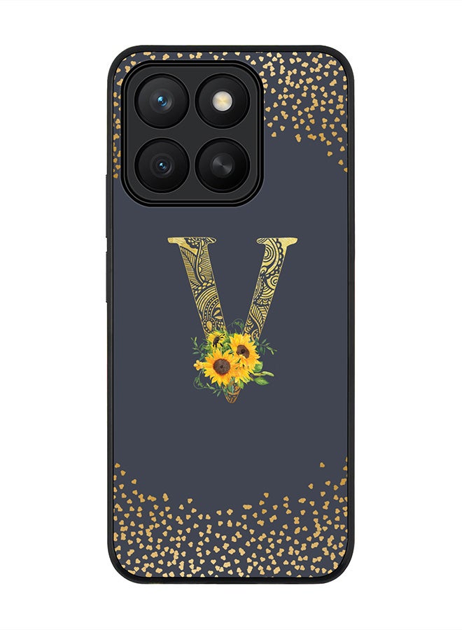 Stylizedd For Honor X8c Case,Slim fit Camera Protection, Shockproof Thin Phone cover  - Custom Floral Monogram - V  (Grey ) - Image 1