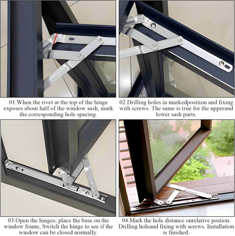 Acrux7 4 Pack (2 Pair) 10 Inch Casement Window Hinge, Stainless Steel Casement Window Stay, E-Gard Opening Friction Stay Concealed Hinges, Casement Window Hardware for Awning/Hopper/Transom Window - Image 5