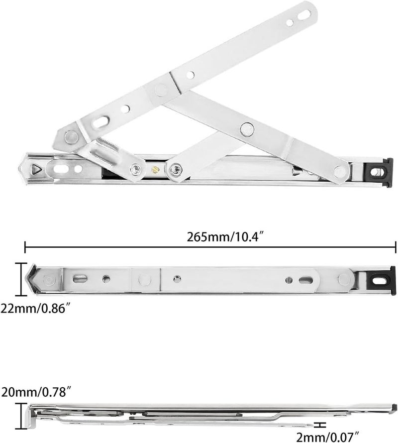 Acrux7 4 Pack (2 Pair) 10 Inch Casement Window Hinge, Stainless Steel Casement Window Stay, E-Gard Opening Friction Stay Concealed Hinges, Casement Window Hardware for Awning/Hopper/Transom Window - Image 2