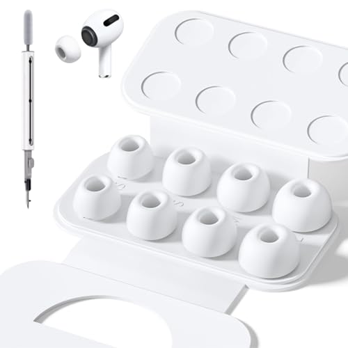 Flavizo 4 Pairs AirPods Pro Ear Tips for 2nd/1st Generation, Earbuds with Storage Case, Replacement Earbud Tips, Soft SiliconeEartips in 4 Sizes (XS/S/M/L) - White - Image 1