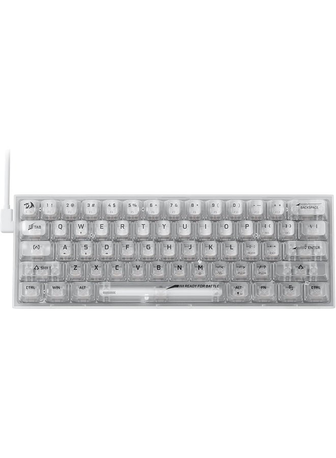 ريدراجون لوحة مفاتيح الألعاب السلكية RGB Redragon K617 SE بنسبة 60%، 61 مفتاحًا، لوحة مفاتيح ميكانيكية شفافة بالكامل مع لوحة شبه شفافة، مفتاح خطي مخصص، مدعوم ببرنامج تشغيل/برمجيات احترافية. - Image 2