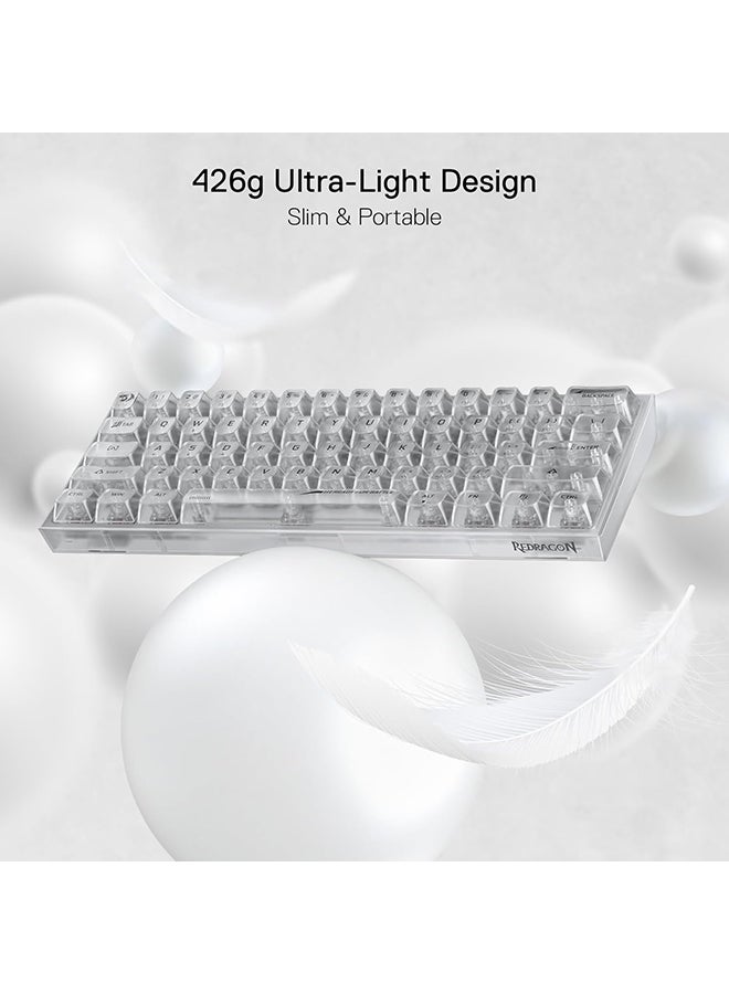 ريدراجون لوحة مفاتيح الألعاب السلكية RGB Redragon K617 SE بنسبة 60%، 61 مفتاحًا، لوحة مفاتيح ميكانيكية شفافة بالكامل مع لوحة شبه شفافة، مفتاح خطي مخصص، مدعوم ببرنامج تشغيل/برمجيات احترافية. - Image 5