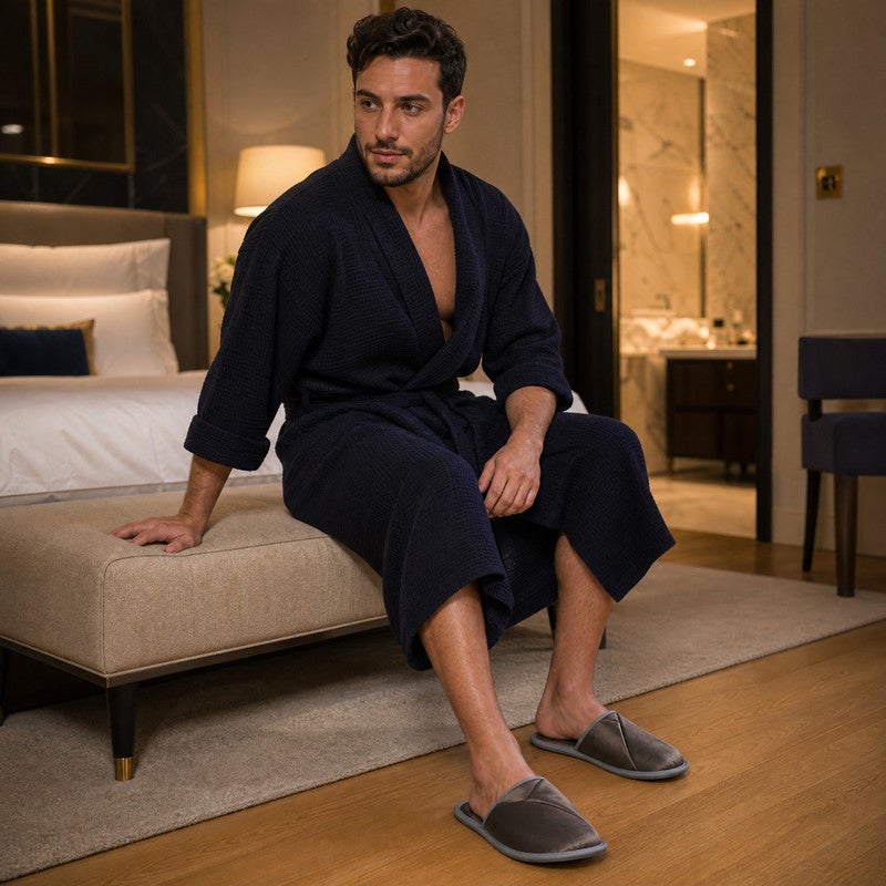 TM HOME Hotel Slippers, Natural Cotton, Satin Finish, Soft Comfortable One Size, Premium Hotel Quality, Grey - Image 2