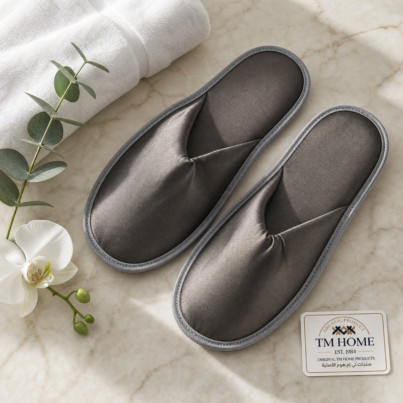 TM HOME Hotel Slippers, Natural Cotton, Satin Finish, Soft Comfortable One Size, Premium Hotel Quality, Grey - Image 4