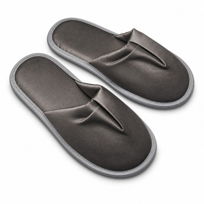 TM HOME Hotel Slippers, Natural Cotton, Satin Finish, Soft Comfortable One Size, Premium Hotel Quality, Grey - Image 3