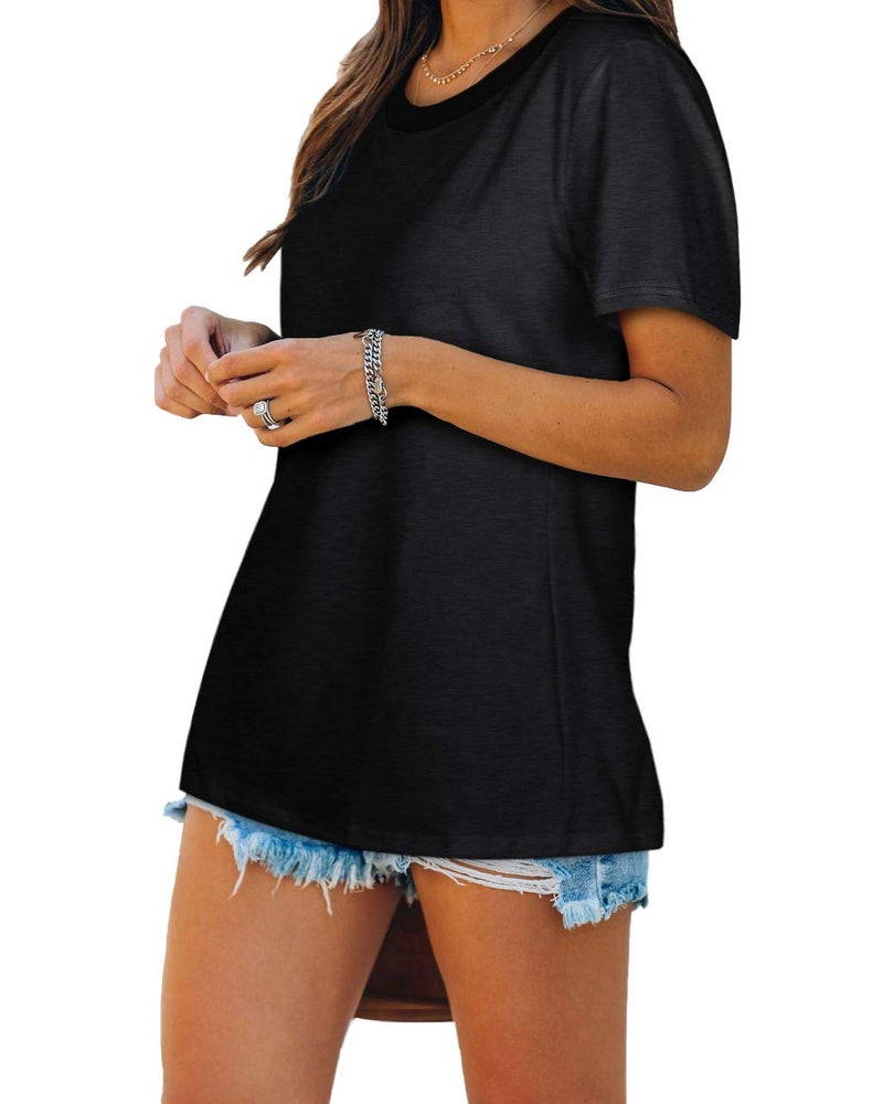 Jescakoo Womens Short Sleeve Tops Crewneck Black Tshirts Loose Fit Casual Tees Shirts XL - Image 4