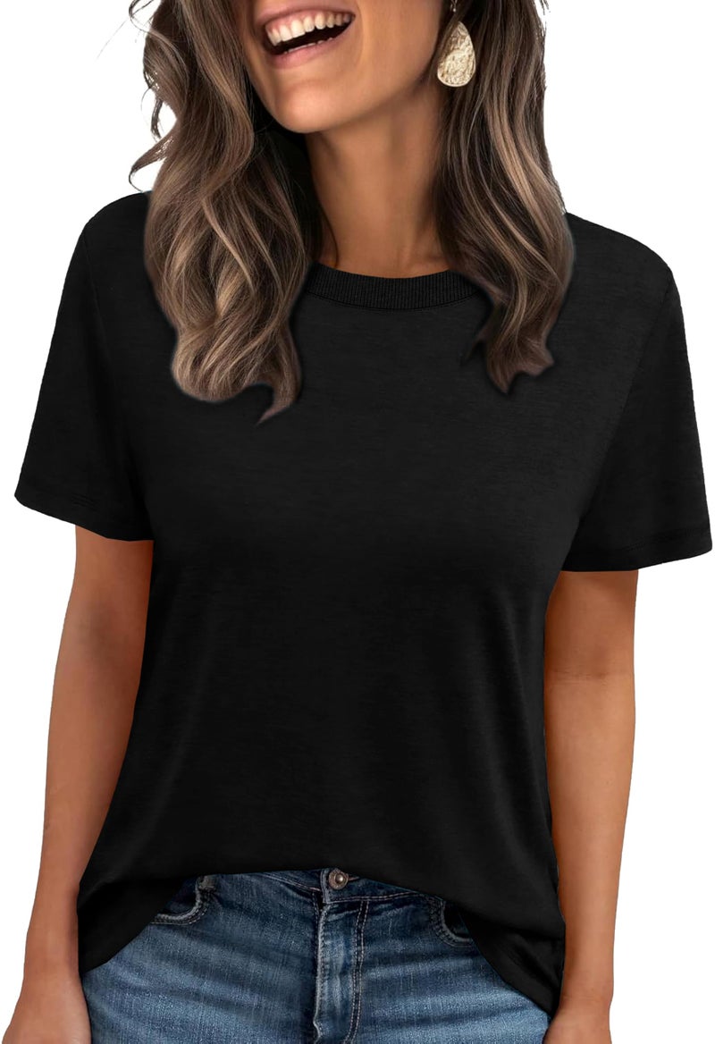 Jescakoo Womens Short Sleeve Tops Crewneck Black Tshirts Loose Fit Casual Tees Shirts XL - Image 1